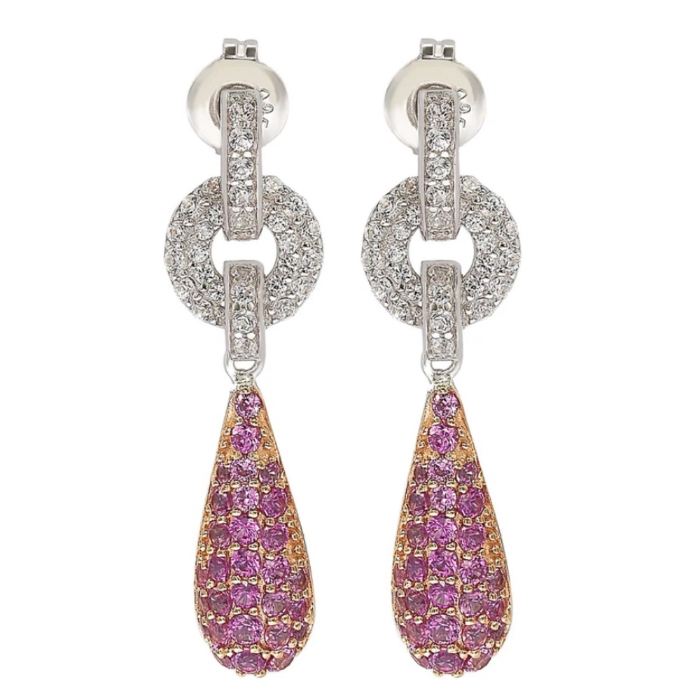 Suzy Levian Sterling Silver Pink Sapphire and Diamond Accent Tear Drop Earrings